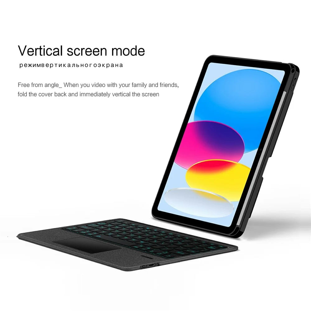 For iPad (2025) / iPad 10.9 (2022) Leather Case + Bluetooth-Compatible Keyboard with Backlight Trackpad - 6