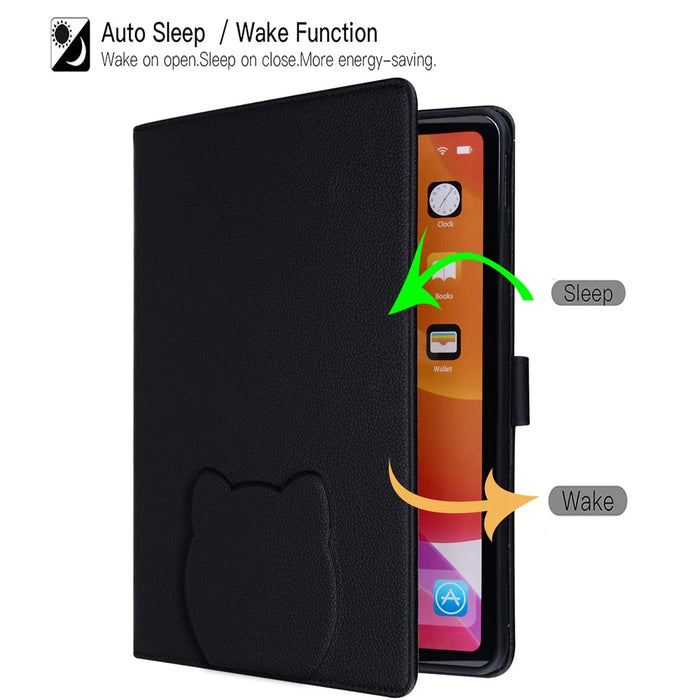 Tablet Case For Samsung Galaxy Tab S10 Lite  /  Tab S10 FE  /  Tab S9 FE Wallet Leather Stand Tablet Cover with Stylus Holder, 3D Effect Cat Pattern  - Black - 5