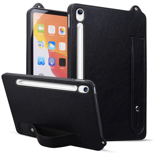 Tablet Case For Samsung Galaxy Tab S10 Lite  /  Tab S10 FE  /  Tab S9 FE Hand Strap Kickstand Leather Tablet Cover - Black - 1
