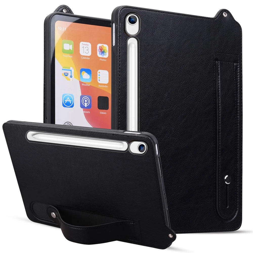 Tablet Case For Samsung Galaxy Tab S10 Lite  /  Tab S10 FE  /  Tab S9 FE Hand Strap Kickstand Leather Tablet Cover - Black - 1