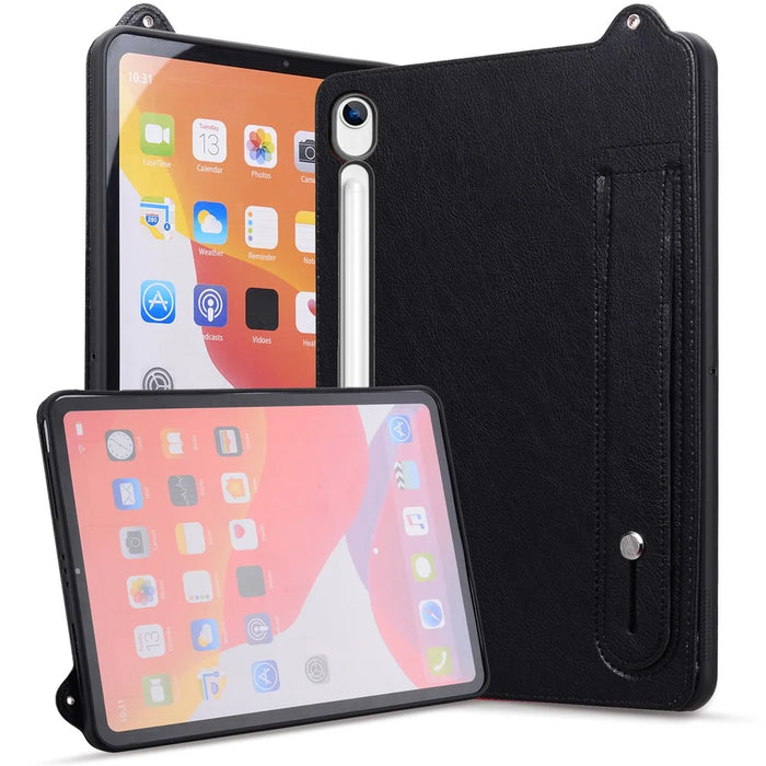 Tablet Case For Samsung Galaxy Tab S10 Lite  /  Tab S10 FE  /  Tab S9 FE Hand Strap Kickstand Leather Tablet Cover - Black - 2
