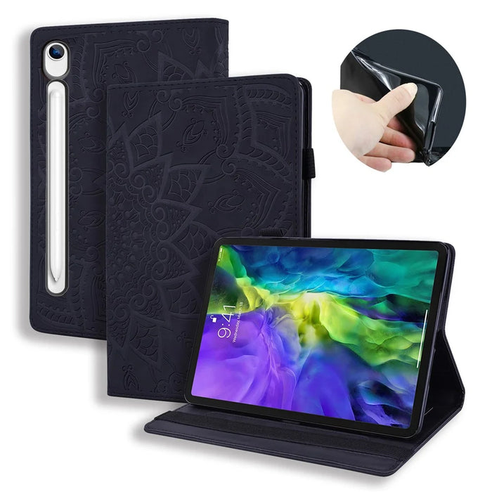 Tablet Case For Samsung Galaxy Tab S10 FE  /  Tab S9 FE  /  Tab S10 Lite Card Slots Leather Cover Flower Pattern - Black - 1