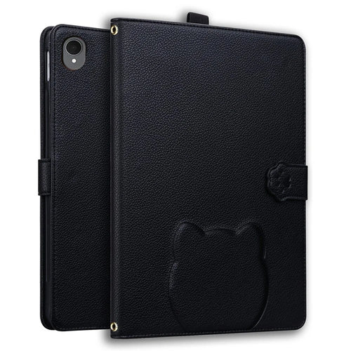 For Samsung Galaxy Tab S11 Wallet Case Leather Stand Tablet Cover with Stylus Holder, 3D Effect Cat Pattern  - Black - 1