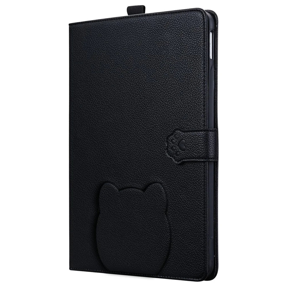 For Samsung Galaxy Tab S11 Wallet Case Leather Stand Tablet Cover with Stylus Holder, 3D Effect Cat Pattern  - Black - 2
