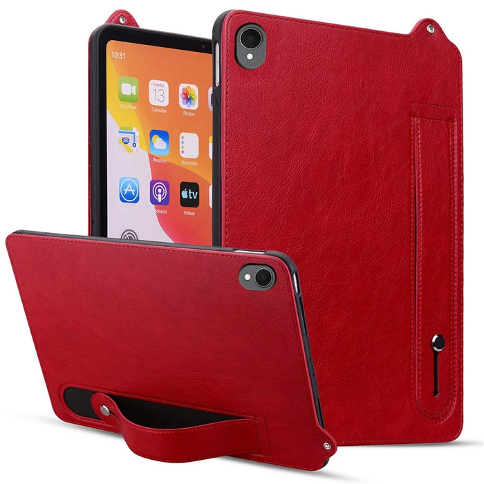 For Samsung Galaxy Tab S11 Case Hand Strap Kickstand Leather Tablet Cover - Red - 1