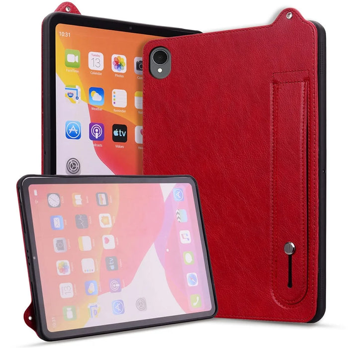 For Samsung Galaxy Tab S11 Case Hand Strap Kickstand Leather Tablet Cover - Red - 2