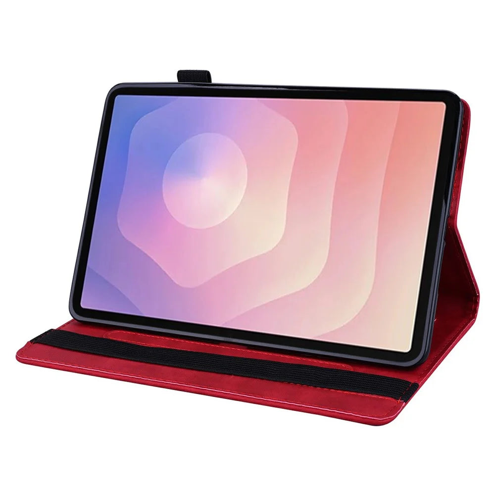 For Samsung Galaxy Tab S11 Tablet Case Card Slots Leather Cover Flower Pattern - Red - 3