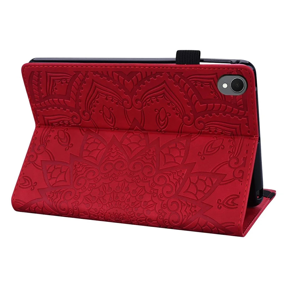 For Samsung Galaxy Tab S11 Tablet Case Card Slots Leather Cover Flower Pattern - Red - 4