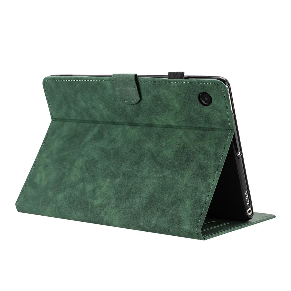 For Samsung Galaxy Tab A11 / A9 Case Card Holder Stand Butterfly Floral Imprinted Leather Tablet Cover - Green - 2