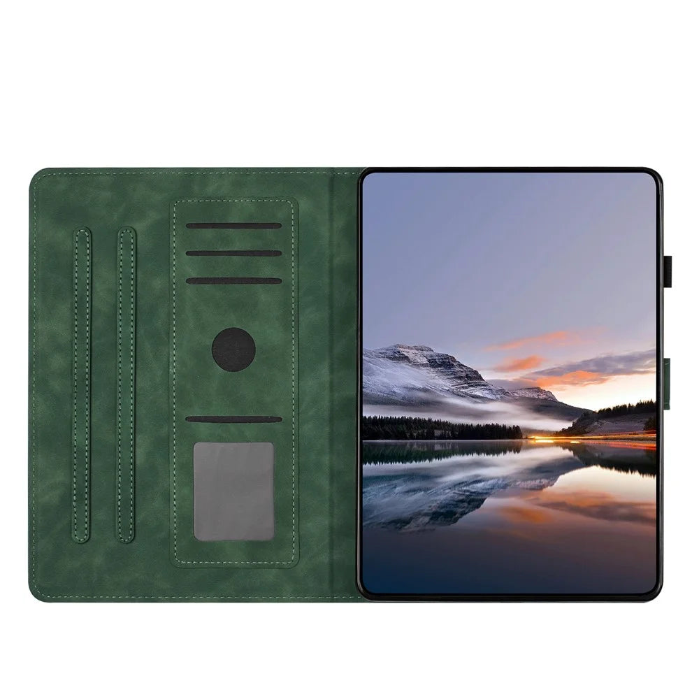 For Samsung Galaxy Tab A11 / A9 Case Card Holder Stand Butterfly Floral Imprinted Leather Tablet Cover - Green - 3