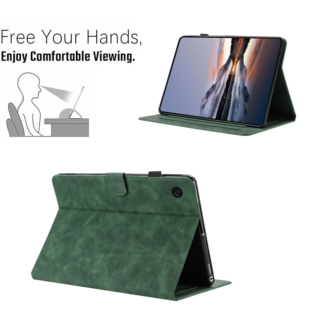 For Samsung Galaxy Tab A11 / A9 Case Card Holder Stand Butterfly Floral Imprinted Leather Tablet Cover - Green - 6