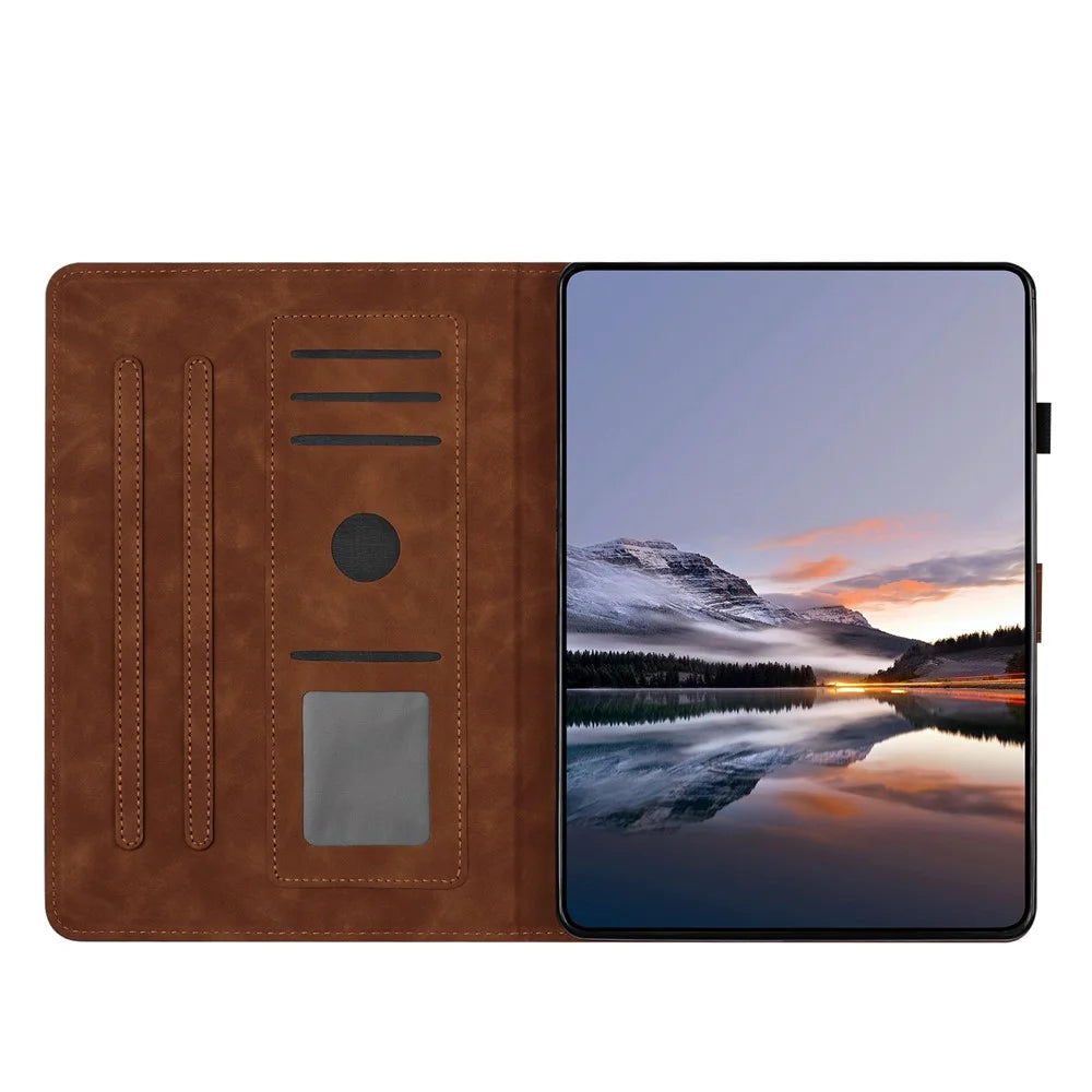 For Samsung Galaxy Tab A11+ / A9+ Case Card Holder Stand Butterfly Floral Imprinted Leather Tablet Cover - Brown - 3