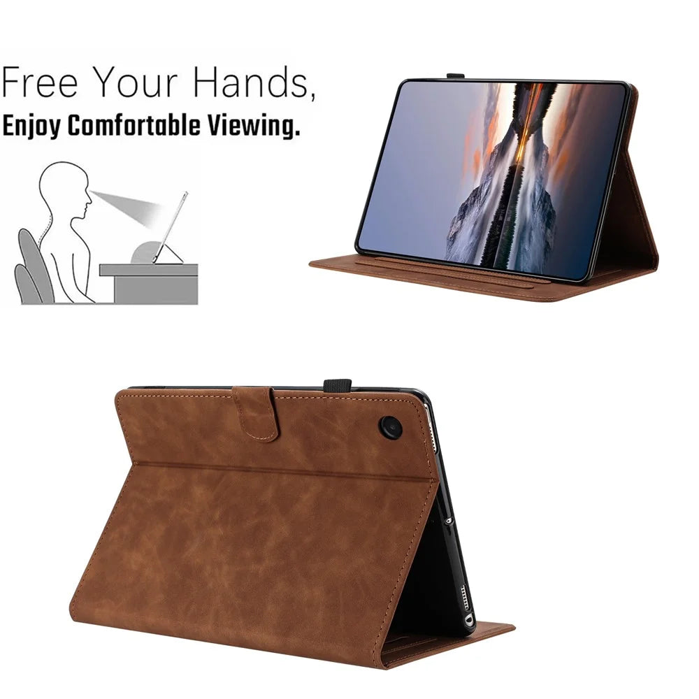 For Samsung Galaxy Tab A11+ / A9+ Case Card Holder Stand Butterfly Floral Imprinted Leather Tablet Cover - Brown - 6