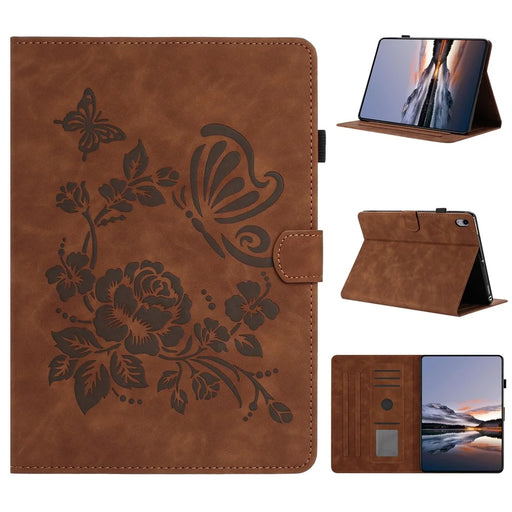 For iPad mini (2024) / (2021) Case Card Holder Stand Butterfly Floral Imprinted Leather Tablet Cover - Brown - 1
