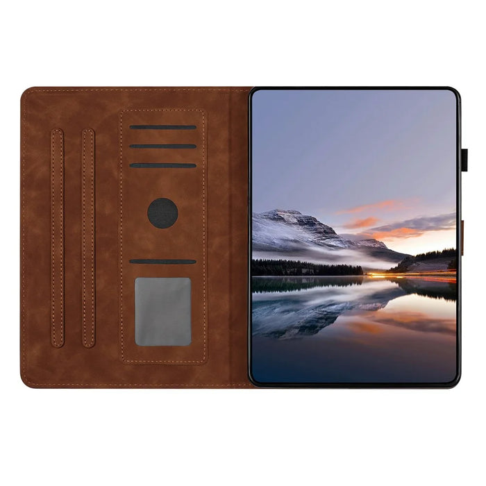 For iPad mini (2024) / (2021) Case Card Holder Stand Butterfly Floral Imprinted Leather Tablet Cover - Brown - 3