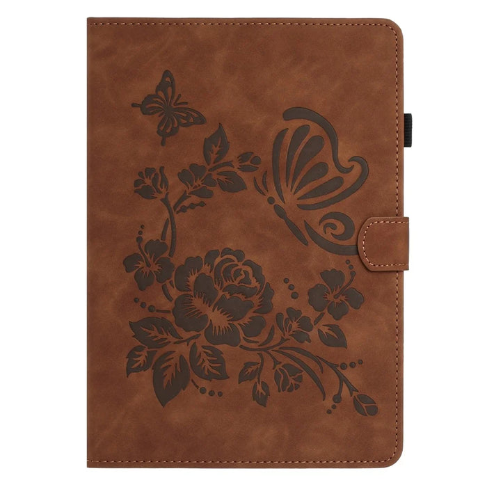 For iPad mini (2024) / (2021) Case Card Holder Stand Butterfly Floral Imprinted Leather Tablet Cover - Brown - 7