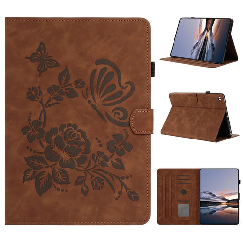 Tablet Case For iPad 9.7-inch (2018) / (2017) / Air 2 / Air (2013) Card Holder Stand Butterfly Floral Imprinted Leather Cover - Brown - 1