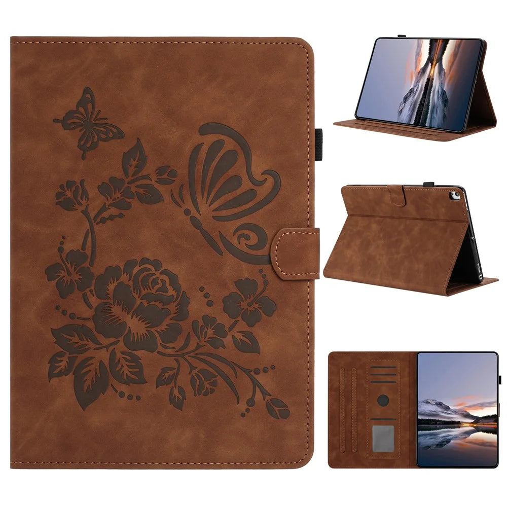 Tablet Case For iPad 10.2 (2020) / (2019) / Air 10.5 inch (2019) / Pro 10.5-inch (2017) Card Holder Stand Butterfly Floral Imprinted Leather Cover - Brown - 1