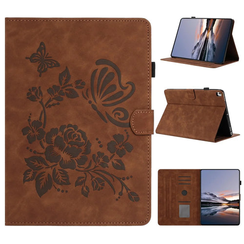 Tablet Case For iPad 10.2 (2020) / (2019) / Air 10.5 inch (2019) / Pro 10.5-inch (2017) Card Holder Stand Butterfly Floral Imprinted Leather Cover - Brown - 1