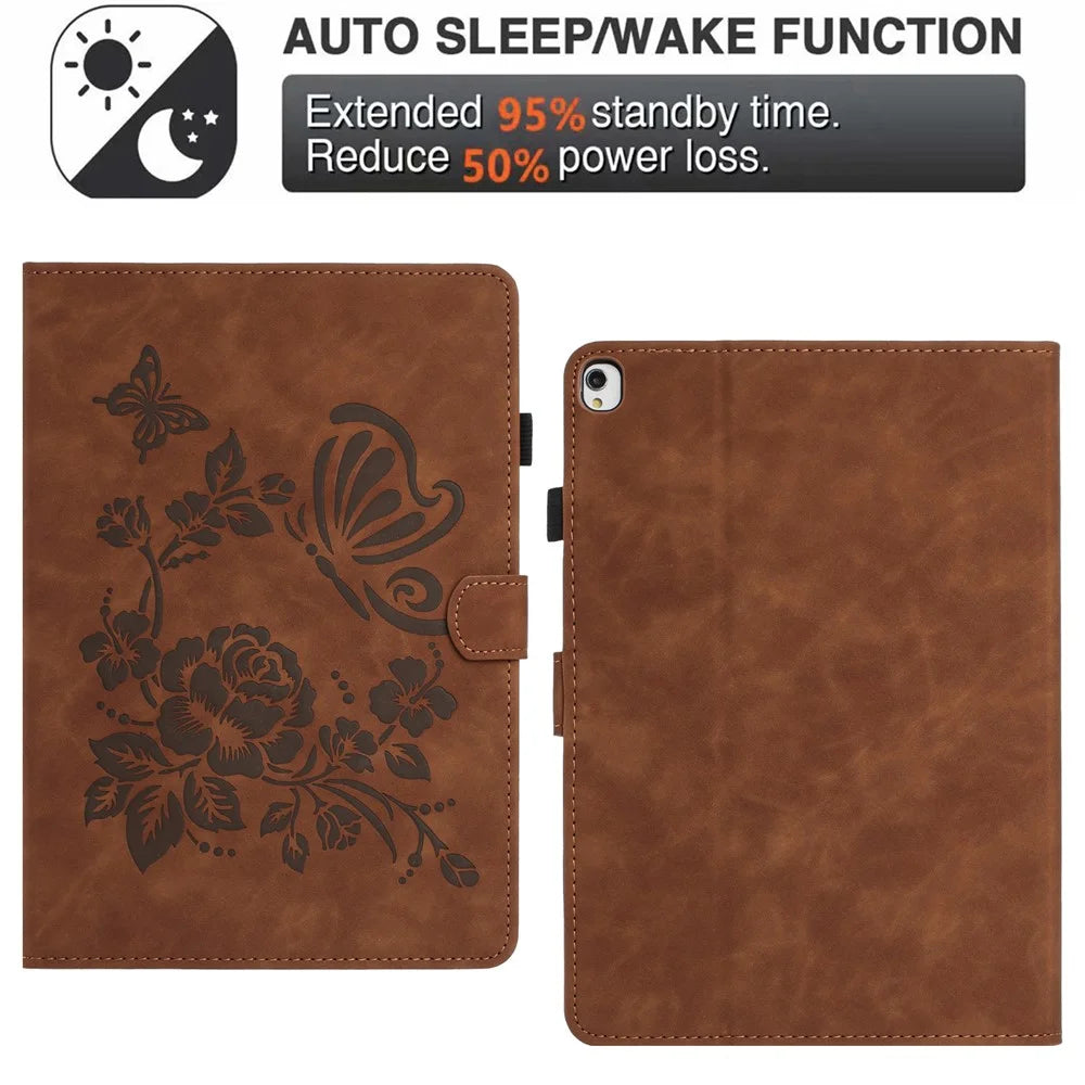 Tablet Case For iPad 10.2 (2020) / (2019) / Air 10.5 inch (2019) / Pro 10.5-inch (2017) Card Holder Stand Butterfly Floral Imprinted Leather Cover - Brown - 5