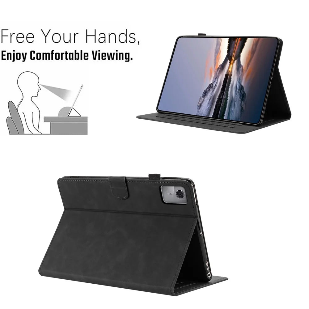 For Lenovo Xiaoxin Pad 12.1 (2025) Case Card Holder Stand Butterfly Floral Imprinted Leather Tablet Cover - Black - 6