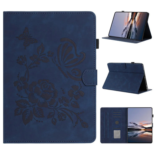 For Amazon Kindle 11th (2024) / 6" (2022) Case Card Holder Stand Butterfly Floral Imprinted Leather Tablet Cover - Blue - 1