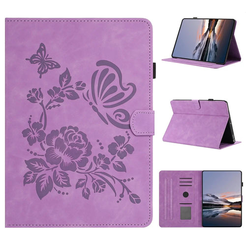 For Amazon Kindle Paperwhite (2024) Case Card Holder Stand Butterfly Floral Imprinted Leather Tablet Cover - Light Purple - 1