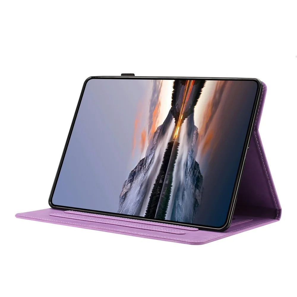 For Amazon Kindle Paperwhite (2024) Case Card Holder Stand Butterfly Floral Imprinted Leather Tablet Cover - Light Purple - 4