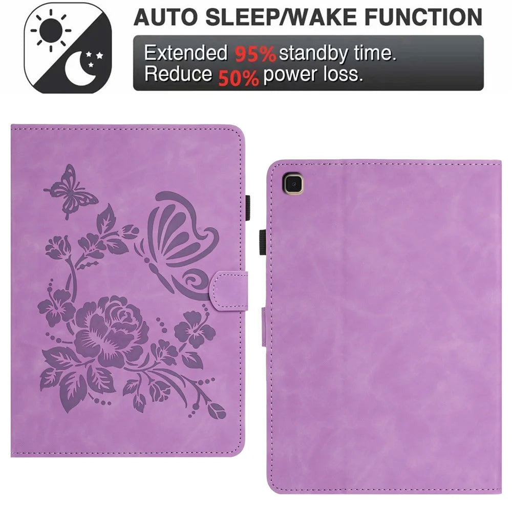 For Samsung Galaxy Tab A7 Lite 8.7-inch Case Card Holder Stand Butterfly Floral Imprinted Leather Tablet Cover - Light Purple - 5