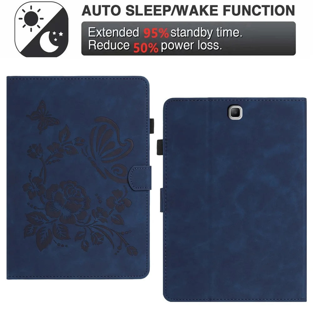 For Samsung Galaxy Tab A 8.0 SM-T350 (2015) Case Card Holder Stand Butterfly Floral Imprinted Leather Tablet Cover - Blue - 5