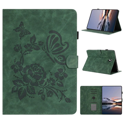 For Samsung Galaxy Tab A 10.5 (2018) Case Card Holder Stand Butterfly Floral Imprinted Leather Tablet Cover - Green - 1