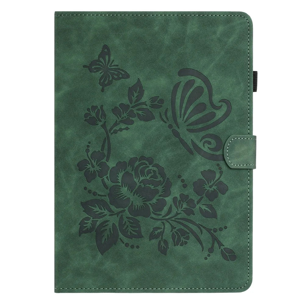For Samsung Galaxy Tab A 10.5 (2018) Case Card Holder Stand Butterfly Floral Imprinted Leather Tablet Cover - Green - 7