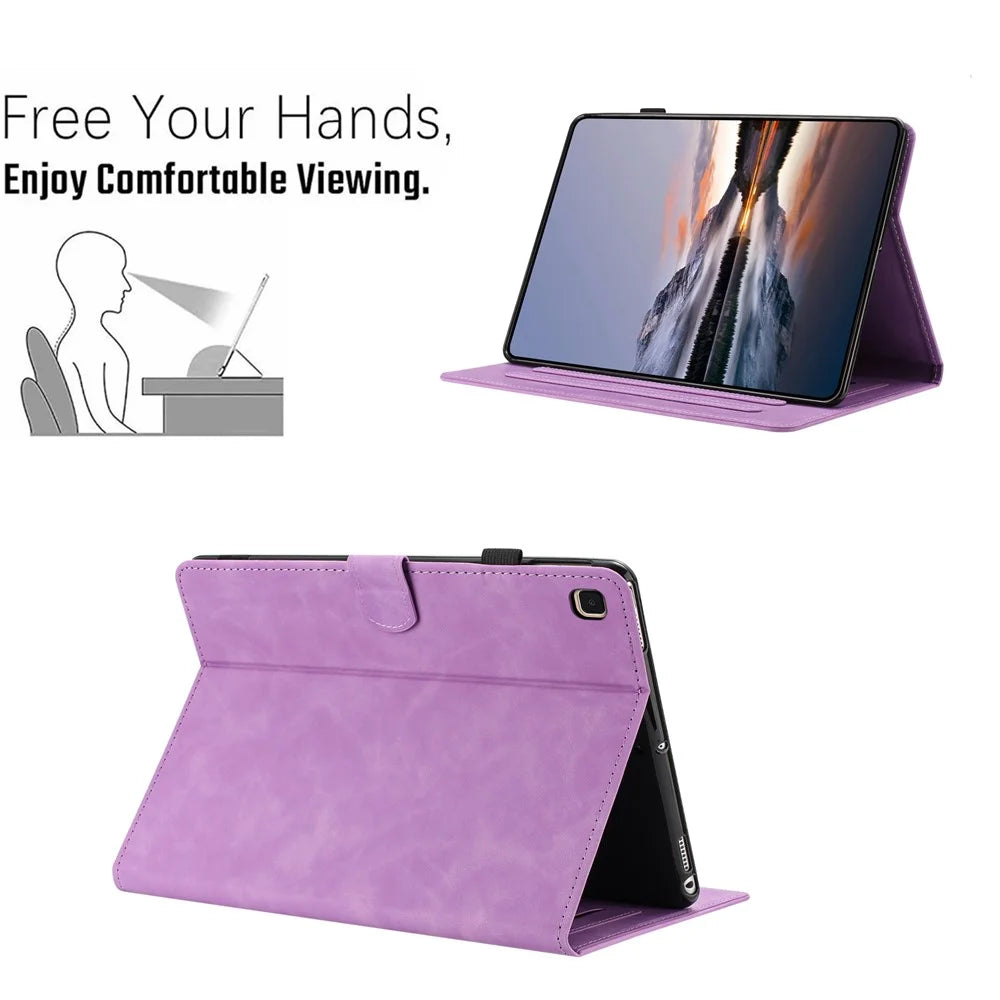 For Samsung Galaxy Tab A 10.1 (2019) Case Card Holder Stand Butterfly Floral Imprinted Leather Tablet Cover - Light Purple - 6