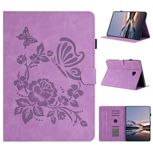 For Samsung Galaxy Tab A 10.1 (2016) Case Card Holder Stand Butterfly Floral Imprinted Leather Tablet Cover - Light Purple - 1