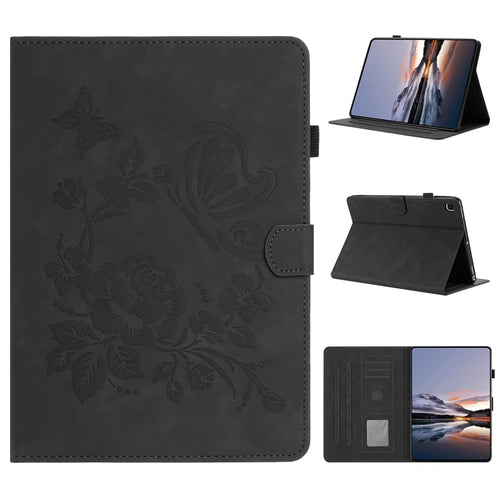Tablet Case For Samsung Galaxy Tab S6 Lite (2024) / (2022) / (2020) Card Holder Stand Butterfly Floral Imprinted Leather Cover - Black - 1