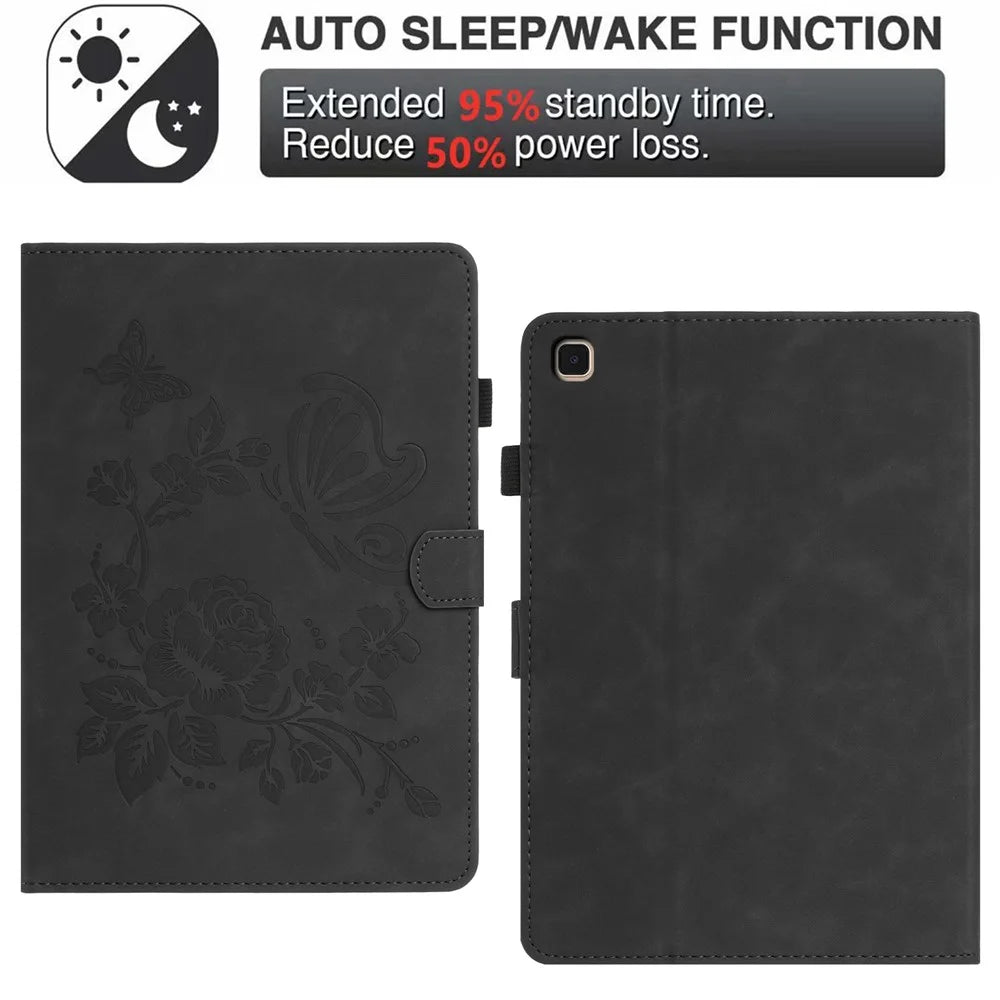 Tablet Case For Samsung Galaxy Tab S6 Lite (2024) / (2022) / (2020) Card Holder Stand Butterfly Floral Imprinted Leather Cover - Black - 5