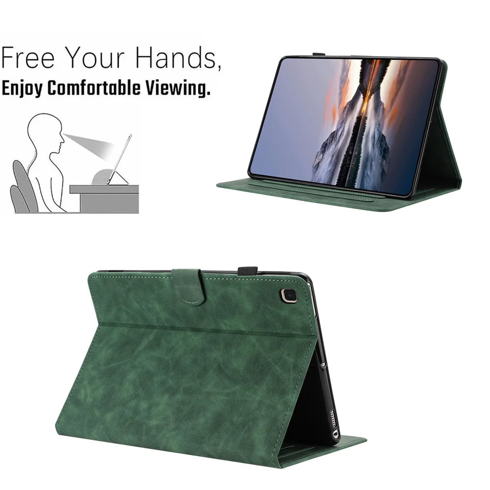 For Samsung Galaxy Tab A7 10.4 (2020) Case Card Holder Stand Butterfly Floral Imprinted Leather Tablet Cover - Green - 6
