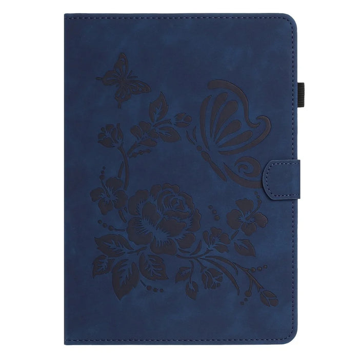 For Samsung Galaxy Tab A8 10.5 (2021) Case Card Holder Stand Butterfly Floral Imprinted Leather Tablet Cover - Blue - 7
