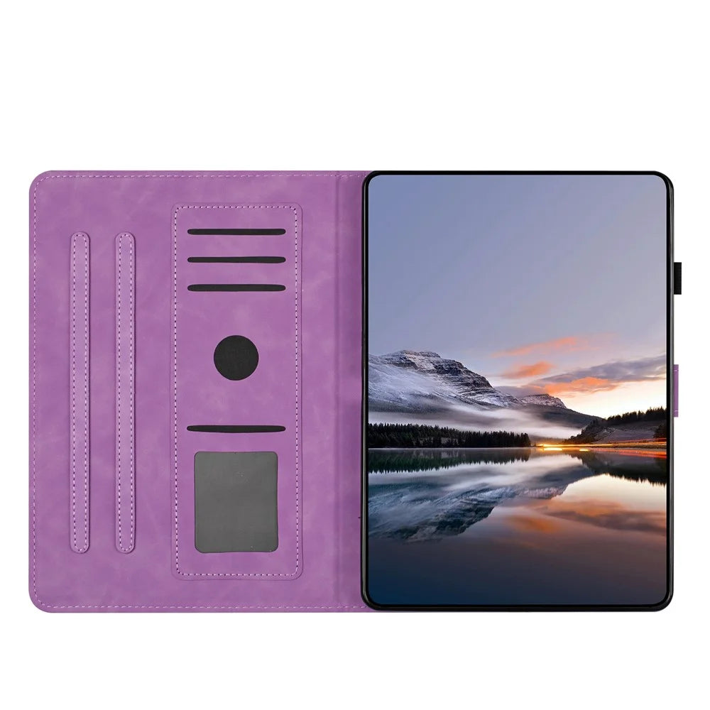 For Samsung Galaxy Tab S11 Case Card Holder Stand Butterfly Floral Imprinted Leather Tablet Cover - Light Purple - 3