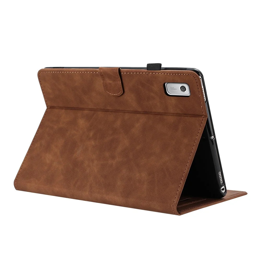 For Lenovo Tab M9 TB-310FU Case Card Holder Stand Butterfly Floral Imprinted Leather Tablet Cover - Brown - 2