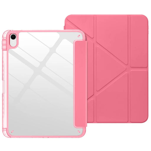 For iPad (2025) / iPad 10.9 (2022) Case Magnetic Closure Origami Stand Transparent Leather + TPU + Clear Acrylic Back Cover - Rose - 2