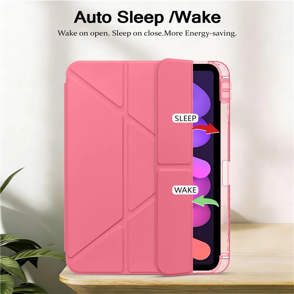 For iPad (2025) / iPad 10.9 (2022) Case Magnetic Closure Origami Stand Transparent Leather + TPU + Clear Acrylic Back Cover - Rose - 3