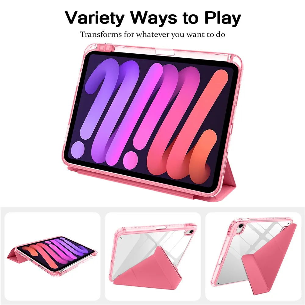 For iPad (2025) / iPad 10.9 (2022) Case Magnetic Closure Origami Stand Transparent Leather + TPU + Clear Acrylic Back Cover - Rose - 5