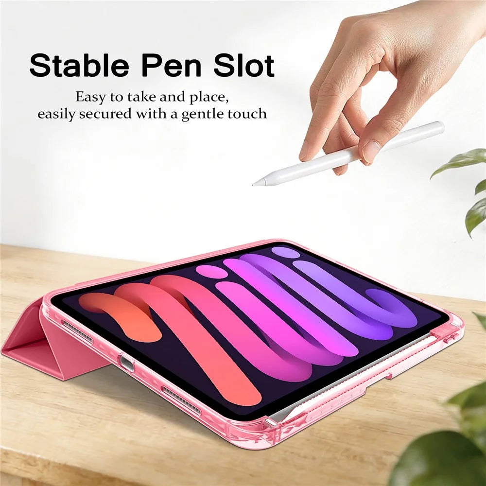For iPad (2025) / iPad 10.9 (2022) Case Magnetic Closure Origami Stand Transparent Leather + TPU + Clear Acrylic Back Cover - Rose - 6
