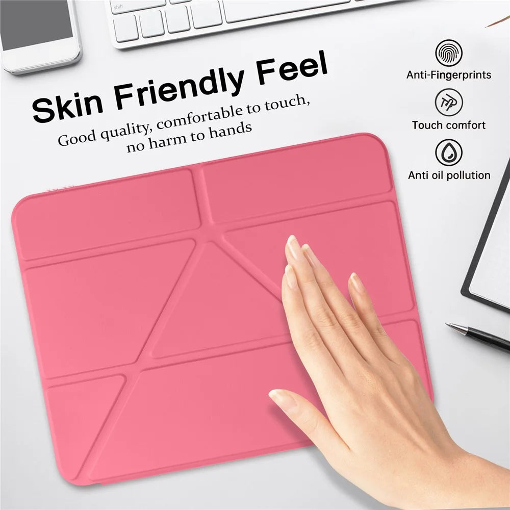 For iPad (2025) / iPad 10.9 (2022) Case Magnetic Closure Origami Stand Transparent Leather + TPU + Clear Acrylic Back Cover - Rose - 7