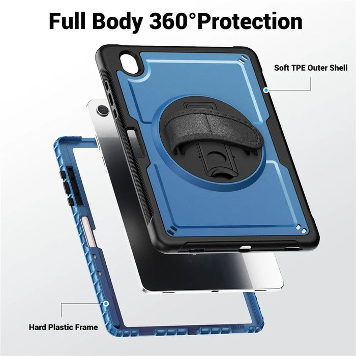 For Samsung Galaxy Tab S10 Lite Case Kickstand PC + TPE Tablet Cover with Hand Strap - Navy Blue - 2