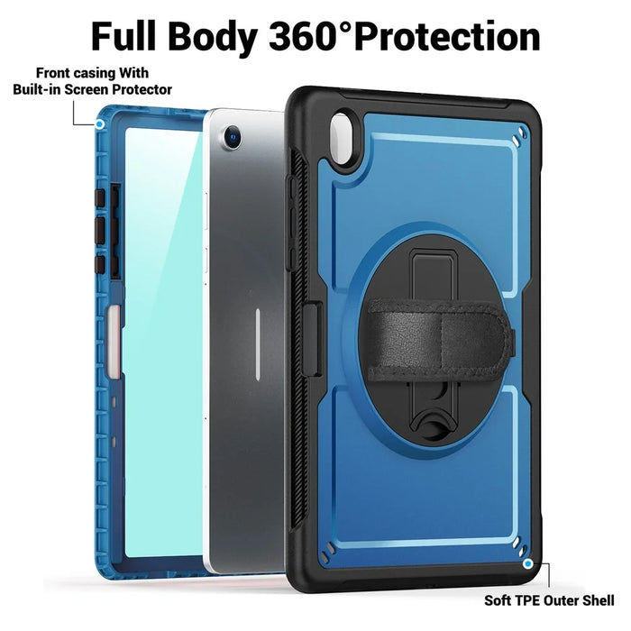 For Samsung Galaxy Tab S10 Lite Case Kickstand PC + TPE Tablet Cover with Hand Strap - Navy Blue - 7