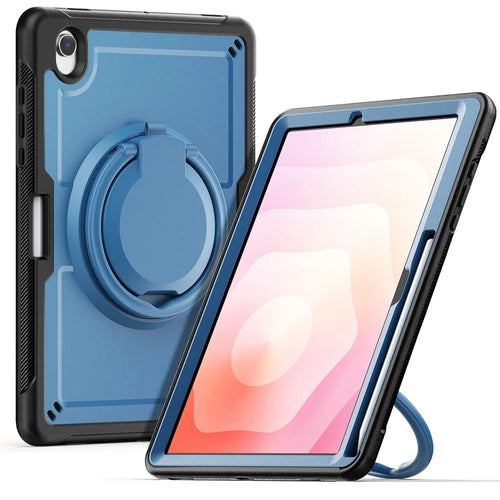For Samsung Galaxy Tab S10 Lite Case Rotating Kickstand PC + TPU Shockproof Tablet Cover with Shoulder Strap - Navy Blue - 1
