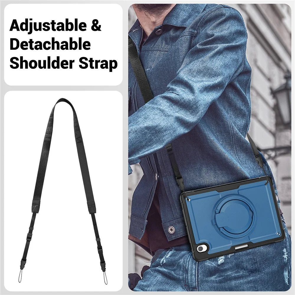 For Samsung Galaxy Tab S10 Lite Case Rotating Kickstand PC + TPU Shockproof Tablet Cover with Shoulder Strap - Navy Blue - 2