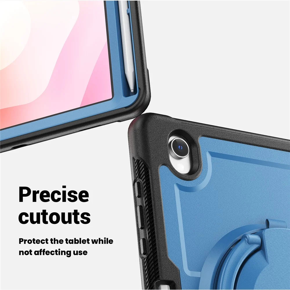 For Samsung Galaxy Tab S10 Lite Case Rotating Kickstand PC + TPU Shockproof Tablet Cover with Shoulder Strap - Navy Blue - 4